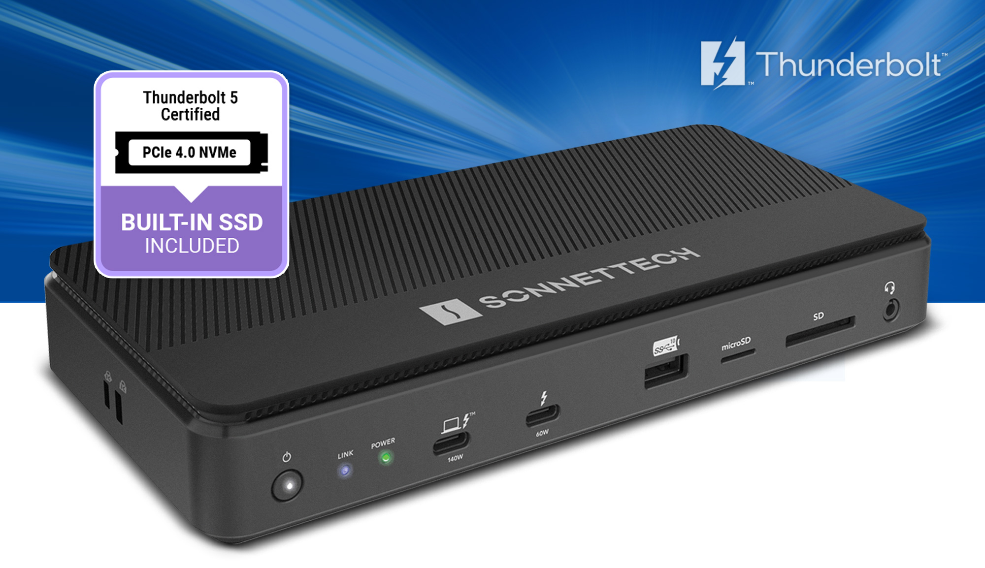 Echo 13 Thunderbolt 5 SSD Dock - Industry’s first to ship Thunderbolt 5 dock with SSD storage.